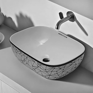 remotion designer ceramic wash basin for bathroom  over counter bathroom basin  counter top bathroom sink 18 x 13 x 55 inch ad 73 designer white black