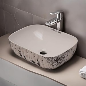 remotion designer ceramic wash basin for bathroom  over counter bathroom basin  counter top bathroom sink 18 x 13 x 55 inch ad 73 designer white black