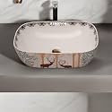 REMOTION Designer Ceramic Wash Basin For Bathroom | Over Counter Bathroom Basin | Counter Top Bathroom Sink (18 x 13 x 5.5 Inch) (AD 73 Designer White Black)
