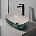 REMOTION Designer Ceramic Wash Basin For Bathroom | Over Counter Bathroom Basin | Counter Top Bathroom Sink (18 x 13 x 5.5 Inch) (AD 73 Designer White Black)