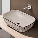 REMOTION Designer Ceramic Wash Basin For Bathroom | Over Counter Bathroom Basin | Counter Top Bathroom Sink (18 x 13 x 5.5 Inch) (AD 73 Designer White Black)