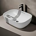 REMOTION Designer Ceramic Wash Basin For Bathroom | Over Counter Bathroom Basin | Counter Top Bathroom Sink (18 x 13 x 5.5 Inch) (AD 73 Designer White Black)
