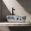 REMOTION Designer Ceramic Wash Basin For Bathroom | Over Counter Bathroom Basin | Counter Top Bathroom Sink (18 x 13 x 5.5 Inch) (Animal Printed)