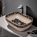 REMOTION Designer Ceramic Wash Basin For Bathroom | Over Counter Bathroom Basin | Counter Top Bathroom Sink (18 x 13 x 5.5 Inch) (AD 73 Designer White Black)