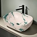 REMOTION Designer Ceramic Wash Basin For Bathroom | Over Counter Bathroom Basin | Counter Top Bathroom Sink (18 x 13 x 5.5 Inch) (AD 74 Designer White Rama)