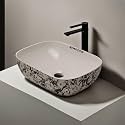 REMOTION Designer Ceramic Wash Basin For Bathroom | Over Counter Bathroom Basin | Counter Top Bathroom Sink (18 x 13 x 5.5 Inch) (AD 73 Designer White Black)