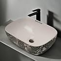 REMOTION Designer Ceramic Wash Basin For Bathroom | Over Counter Bathroom Basin | Counter Top Bathroom Sink (18 x 13 x 5.5 Inch) (AD 73 Designer White Black)