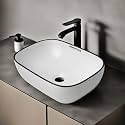 REMOTION Designer Ceramic Wash Basin For Bathroom | Over Counter Bathroom Basin | Counter Top Bathroom Sink (18 x 13 x 5.5 Inch) (AD 73 Designer White Black)