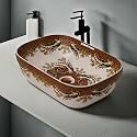 REMOTION Designer Ceramic Wash Basin For Bathroom | Over Counter Bathroom Basin | Counter Top Bathroom Sink (18 x 13 x 5.5 Inch) (AD 73 Designer White Black)