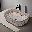 REMOTION Designer Ceramic Wash Basin For Bathroom | Over Counter Bathroom Basin | Counter Top Bathroom Sink (18 x 13 x 5.5 Inch) (AD 73 Designer White Black)