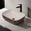 REMOTION Designer Ceramic Wash Basin For Bathroom | Over Counter Bathroom Basin | Counter Top Bathroom Sink (18 x 13 x 5.5 Inch) (AD 73 Designer White Black)