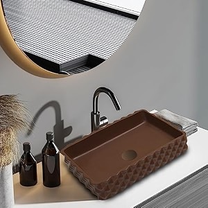remotion table top designer wash basin over counter vessel sink counter top glossy wash basin for bathroom and living room blue 24 x 14 x 5 inch