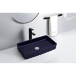 remotion table top designer wash basin over counter vessel sink counter top glossy wash basin for bathroom and living room blue 24 x 14 x 5 inch