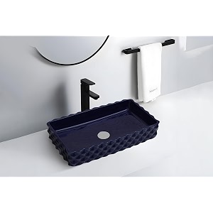 remotion table top designer wash basin over counter vessel sink counter top glossy wash basin for bathroom and living room blue 24 x 14 x 5 inch