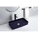 REMOTION Table Top Designer Wash Basin Over Counter Vessel Sink Counter Top Glossy Wash Basin For Bathroom And Living Room (Blue, 24 X 14 X 5 Inch)