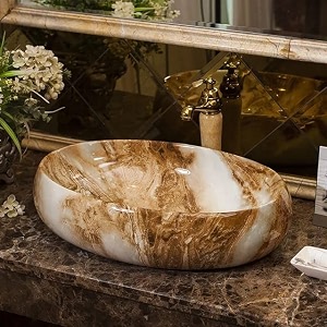 remotion wash basin countertop  tabletop ceramic bathroom sink  oval shape wash basin for bathroom  ceramic wash basin beige