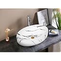 REMOTION Wash Basin Countertop | Tabletop Ceramic Bathroom Sink | Oval Shape Wash Basin For Bathroom | Ceramic Wash Basin (White Black)