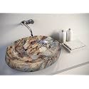 REMOTION Wash Basin Countertop | Tabletop Ceramic Bathroom Sink | Oval Shape Wash Basin For Bathroom | Ceramic Wash Basin (Beige)