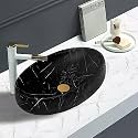REMOTION Wash Basin Countertop | Tabletop Ceramic Bathroom Sink | Oval Shape Wash Basin For Bathroom | Ceramic Wash Basin (Matt Black)