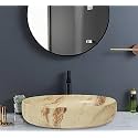 REMOTION Wash Basin Countertop | Tabletop Ceramic Bathroom Sink | Oval Shape Wash Basin For Bathroom | Ceramic Wash Basin (Beige)