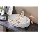 REMOTION Wash Basin Countertop | Tabletop Ceramic Bathroom Sink | Oval Shape Wash Basin For Bathroom | Ceramic Wash Basin (White Gold)
