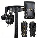 Renaissance Belt Pouch Set​​ Medieval Viking Pirate Leather Belt Pouch​​ &amp; Bracers, Festival Accessories for Halloween (Black-Sword)