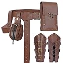 Renaissance Belt Pouch Set​​ Medieval Viking Pirate Leather Belt Pouch​​ &amp; Bracers, Festival Accessories for Halloween (Brown-Sword)