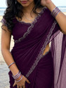 renbriza Embellished Bollywood Chiffon Saree Purple