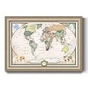 Renditions Gallery Colorful World Map Canvas Wall Art with Vintage Silver Frame Wall Hanging Travel Map with Push Pins for Home, Office, Classroom