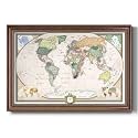 Renditions Gallery Colorful World Map Canvas Wall Art with Caramel Frame Wall Hanging Travel Map with Push Pins for Home, Office, Classroom