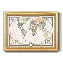 Renditions Gallery Colorful World Map Canvas Wall Art with Vintage Gold Frame Wall Hanging Travel Map with Push Pins for Home, Office, Classroom