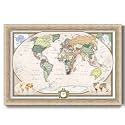 Renditions Gallery Colorful World Map Canvas Wall Art with Champagne Gold Frame Wall Hanging Travel Map with Push Pins for Home, Office, Classroom