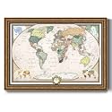 Renditions Gallery Colorful World Map Canvas Wall Art with Bronze Frame Wall Hanging Travel Map with Push Pins for Home, Office, Classroom