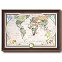 Renditions Gallery Colorful World Map Canvas Wall Art with Gold and Walnut Frame Wall Hanging Travel Map with Push Pins for Home, Office, Classroom