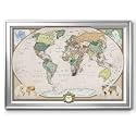 Renditions Gallery Colorful World Map Canvas Wall Art with Silver Frame Wall Hanging Travel Map with Push Pins for Living Room, Bedroom, Office Room