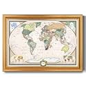 Renditions Gallery Colorful World Map Canvas Wall Art with Vintage Gold Frame Wall Hanging Travel Map with Push Pins for Home, Office, Classroom