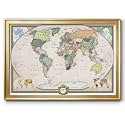Renditions Gallery Colorful World Map Canvas Wall Art with Gold Frame Wall Hanging Travel Map with Push Pins for Home, Office, Classroom