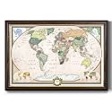Renditions Gallery Colorful World Map Canvas Wall Art with Walnut and Gold Frame Wall Hanging Travel Map with Push Pins for Home, Office, Classroom