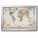 Renditions Gallery Colorful World Map Canvas Wall Art with Silver Frame Wall Hanging Travel Map with Push Pins for Living Room, Bedroom, Office Room