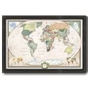 Renditions Gallery Colorful World Map Canvas Wall Art with Charcoal Black Frame Wall Hanging Travel Map with Push Pins for Home, Office, Classroom