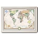 Renditions Gallery Colorful World Map Canvas Wall Art with Modern White Frame Wall Hanging Travel Map with Push Pins for Home, Office, Classroom