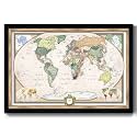 Renditions Gallery Colorful World Map Canvas Wall Art with Modern Black and Gold Frame Wall Hanging Travel Map with Push Pins for Home, Office, Classroom
