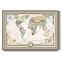 Renditions Gallery Colorful World Map Canvas Wall Art with Vintage Silver Frame Wall Hanging Travel Map with Push Pins for Home, Office, Classroom
