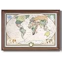 Renditions Gallery Colorful World Map Canvas Wall Art with Caramel Frame Wall Hanging Travel Map with Push Pins for Home, Office, Classroom