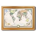 Renditions Gallery Colorful World Map Canvas Wall Art with Vintage Gold Frame Wall Hanging Travel Map with Push Pins for Home, Office, Classroom
