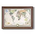 Renditions Gallery Colorful World Map Canvas Wall Art with Caramel Frame Wall Hanging Travel Map with Push Pins for Home, Office, Classroom
