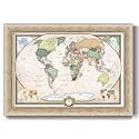 Renditions Gallery Colorful World Map Canvas Wall Art with Champagne Gold Frame Wall Hanging Travel Map with Push Pins for Home, Office, Classroom