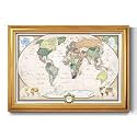 Renditions Gallery Colorful World Map Canvas Wall Art with Vintage Gold Frame Wall Hanging Travel Map with Push Pins for Home, Office, Classroom