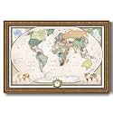 Renditions Gallery Colorful World Map Canvas Wall Art with Bronze Frame Wall Hanging Travel Map with Push Pins for Home, Office, Classroom