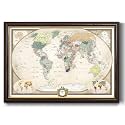 Renditions Gallery Colorful World Map Canvas Wall Art with Walnut and Gold Frame Wall Hanging Travel Map with Push Pins for Home, Office, Classroom